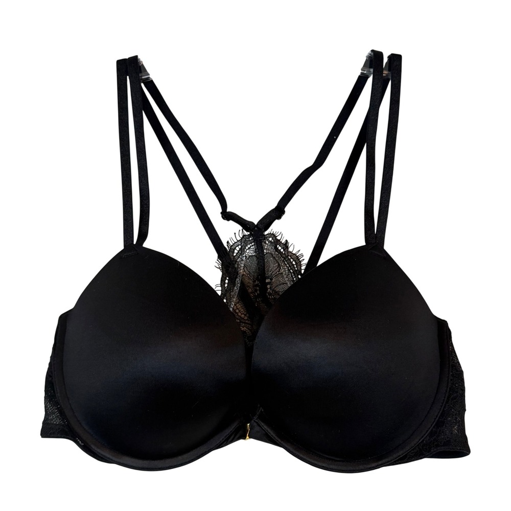 Victoria's Secret Very Sexy Black Lace Racerback Push-Up Bra 36C Front Close